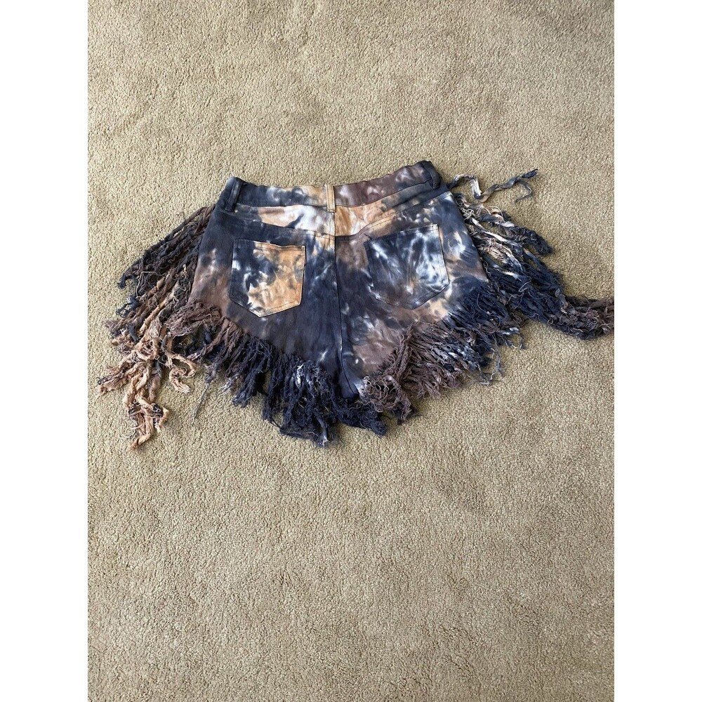 Daisy Denim Tye Dye Y2K Style Fringe Shorts Size L - Picture 5 of 6
